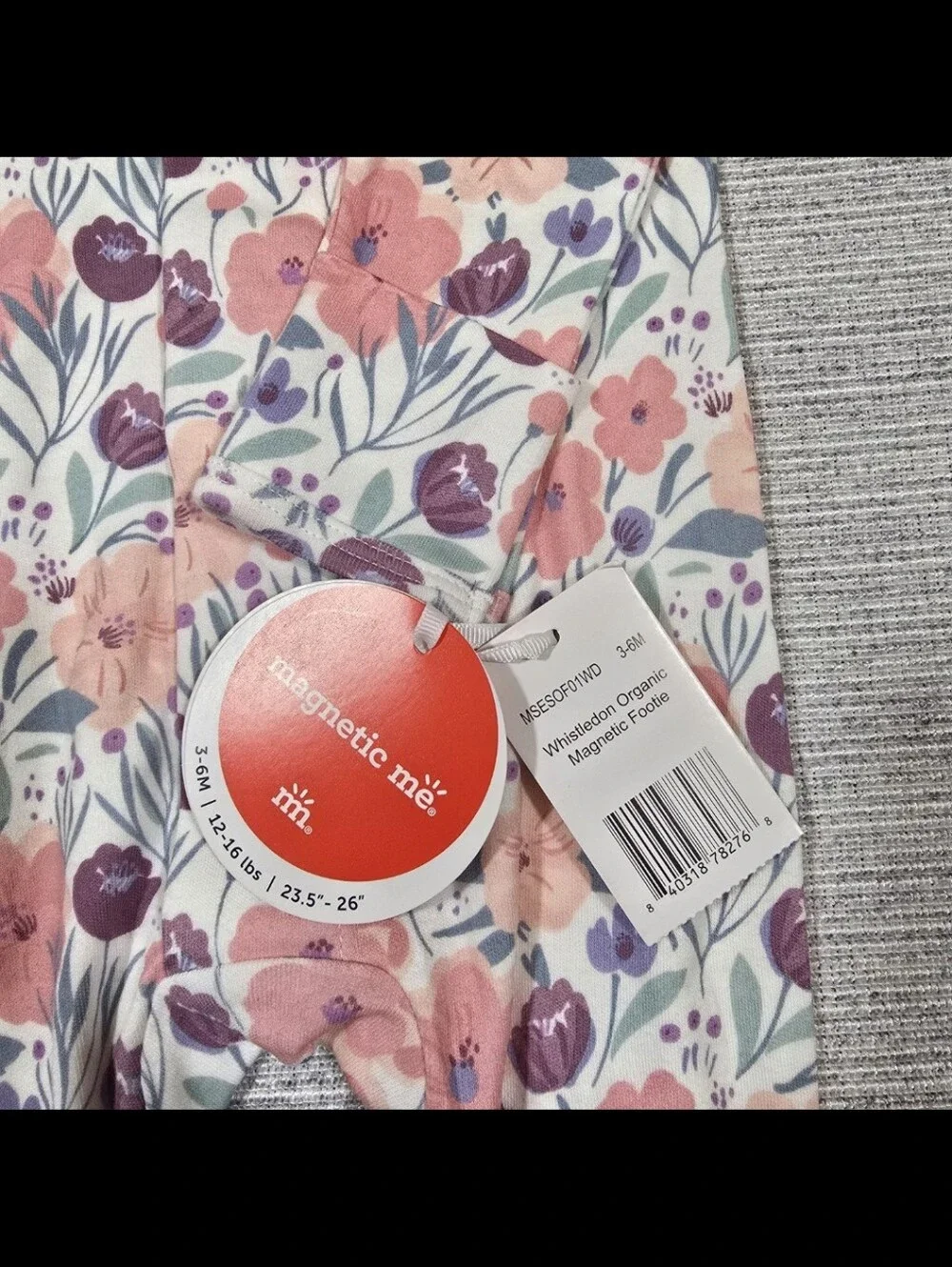Magnetic Me Organic Cotton One-Piece Footie Baby Sz 3-6M Floral NWT